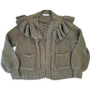 Madewell Golden Spinach Cardigan M Oversized Ruffle Collar Cozy